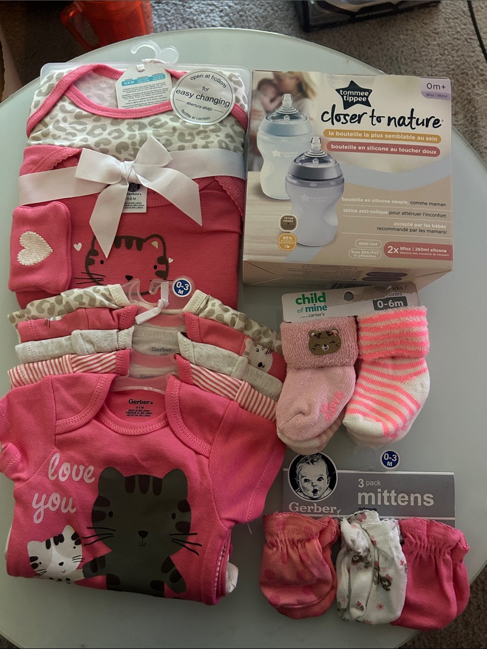 Gerber Pink and Cream Kitty Baby Clothing & Accessories Set